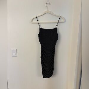 Princess Polly Ruched Black Sparkle Mini Dress NEW WITH TAGS